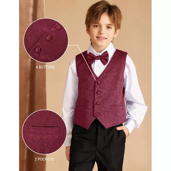 GRACE KARIN Boys Formal Suit Vest 4 Button 2 Piece Tuxedo Dress Vest with Bow Tie 512YWine Red