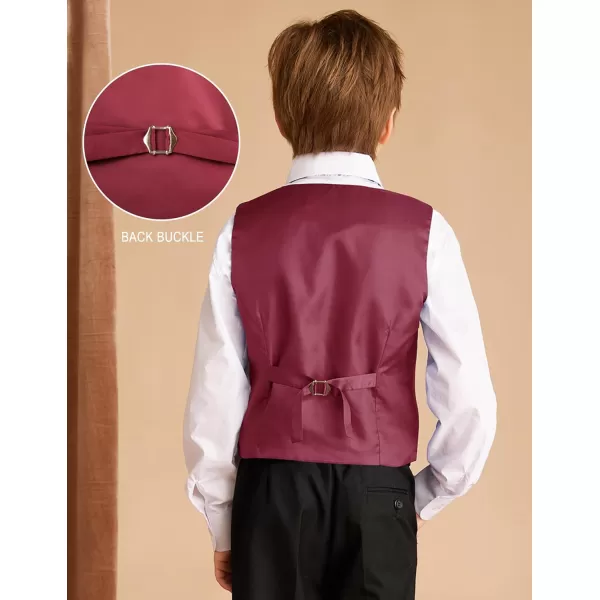 GRACE KARIN Boys Formal Suit Vest 4 Button 2 Piece Tuxedo Dress Vest with Bow Tie 512YWine Red