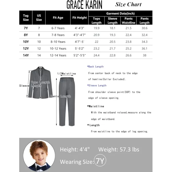 GRACE KARIN Boys Suits 4 Piece Formal Slim Fit Dresswear Suit Set with Elastic Waistband for 614YLight Grey