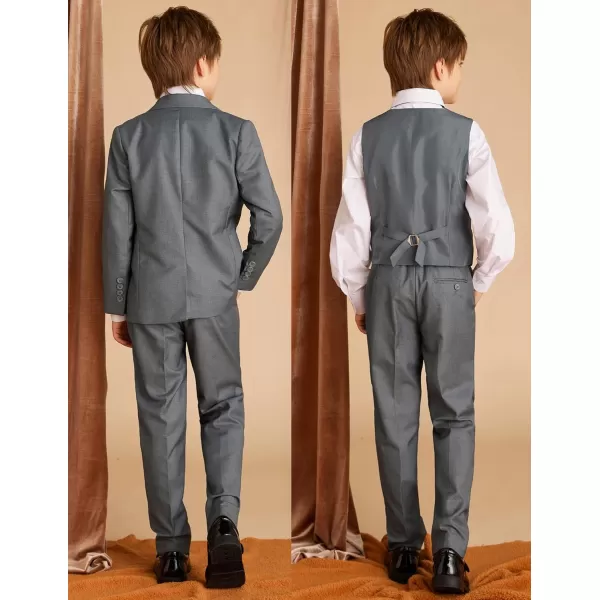 GRACE KARIN Boys Suits 4 Piece Formal Slim Fit Dresswear Suit Set with Elastic Waistband for 614YLight Grey