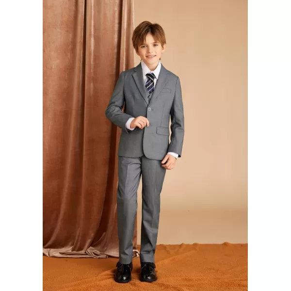 GRACE KARIN Boys Suits 4 Piece Formal Slim Fit Dresswear Suit Set with Elastic Waistband for 614YLight Grey