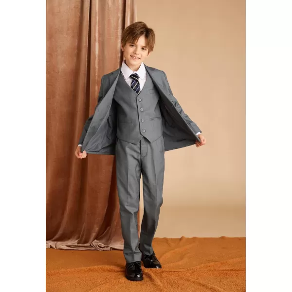 GRACE KARIN Boys Suits 4 Piece Formal Slim Fit Dresswear Suit Set with Elastic Waistband for 614YLight Grey