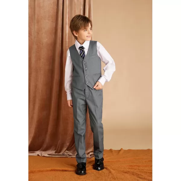 GRACE KARIN Boys Suits 4 Piece Formal Slim Fit Dresswear Suit Set with Elastic Waistband for 614YLight Grey