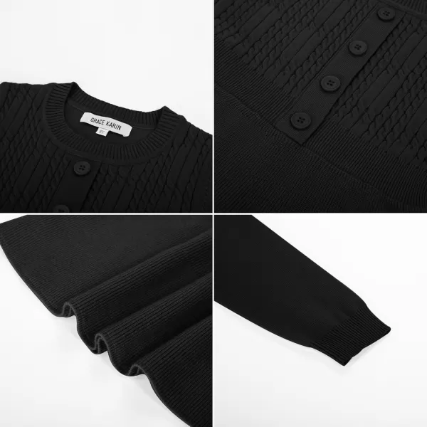 GRACE KARIN Girl Dress Long Sleeve Sweater Ruffle Button Front Knit Casual Fall Winter Dresses for Girls 512Black