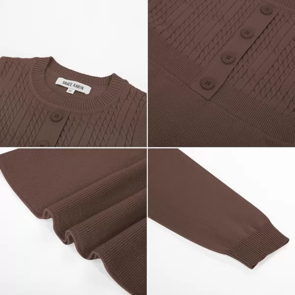 GRACE KARIN Girl Dress Long Sleeve Sweater Ruffle Button Front Knit Casual Fall Winter Dresses for Girls 512Brown