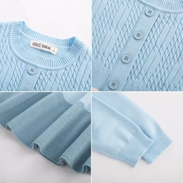GRACE KARIN Girl Dress Long Sleeve Sweater Ruffle Button Front Knit Casual Fall Winter Dresses for Girls 512Color Blockblue