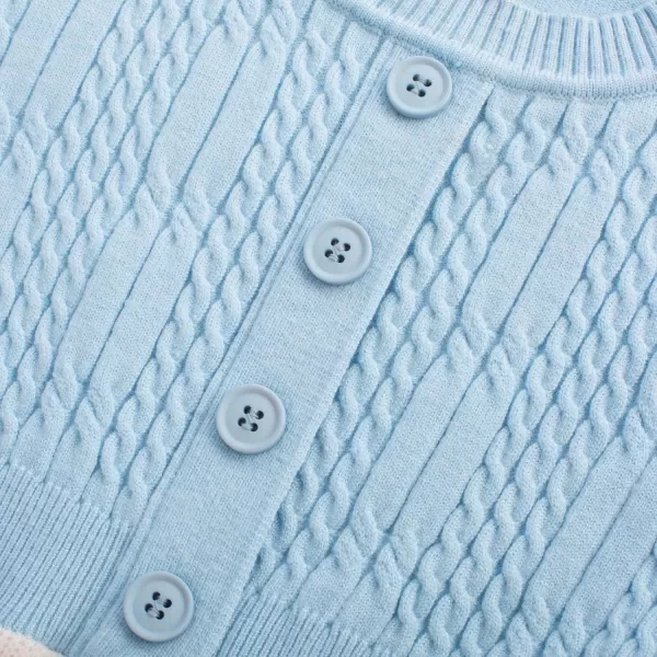 GRACE KARIN Girl Dress Long Sleeve Sweater Ruffle Button Front Knit Casual Fall Winter Dresses for Girls 512Color Blockblue