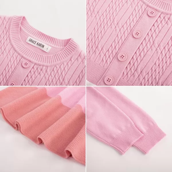 GRACE KARIN Girl Dress Long Sleeve Sweater Ruffle Button Front Knit Casual Fall Winter Dresses for Girls 512Color Blockpink