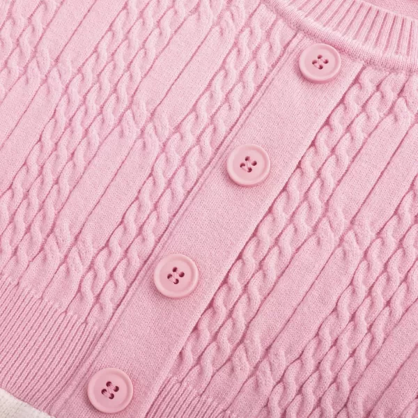 GRACE KARIN Girl Dress Long Sleeve Sweater Ruffle Button Front Knit Casual Fall Winter Dresses for Girls 512Color Blockpink