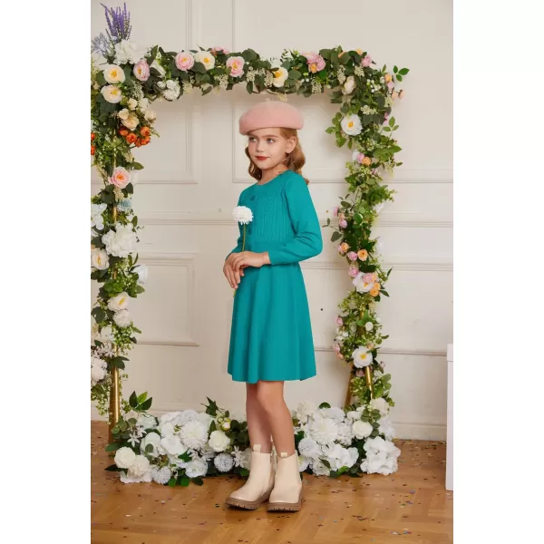 GRACE KARIN Girl Dress Long Sleeve Sweater Ruffle Button Front Knit Casual Fall Winter Dresses for Girls 512Diamond Green