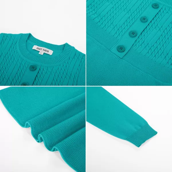 GRACE KARIN Girl Dress Long Sleeve Sweater Ruffle Button Front Knit Casual Fall Winter Dresses for Girls 512Diamond Green