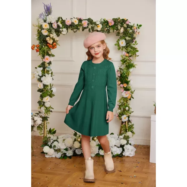 GRACE KARIN Girl Dress Long Sleeve Sweater Ruffle Button Front Knit Casual Fall Winter Dresses for Girls 512Green