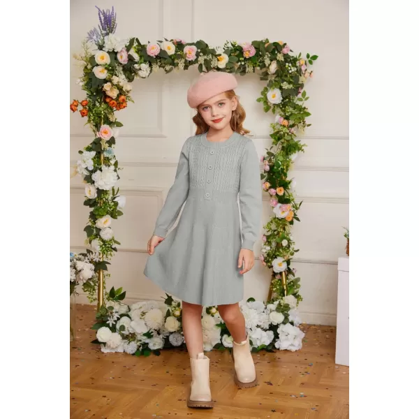 GRACE KARIN Girl Dress Long Sleeve Sweater Ruffle Button Front Knit Casual Fall Winter Dresses for Girls 512Grey
