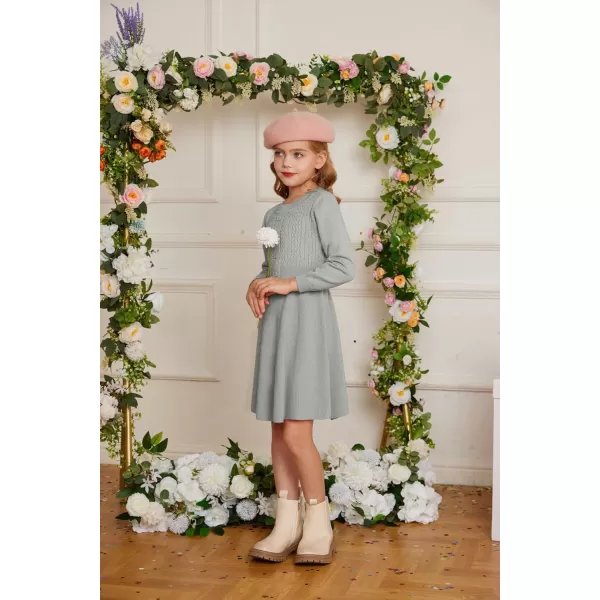 GRACE KARIN Girl Dress Long Sleeve Sweater Ruffle Button Front Knit Casual Fall Winter Dresses for Girls 512Grey