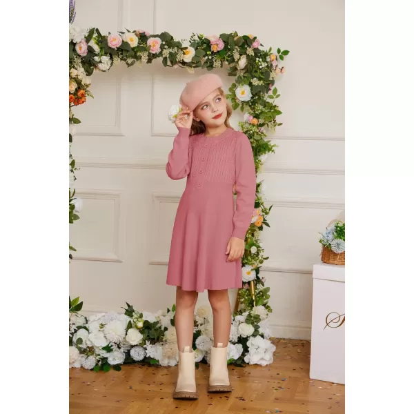 GRACE KARIN Girl Dress Long Sleeve Sweater Ruffle Button Front Knit Casual Fall Winter Dresses for Girls 512Medium Pink
