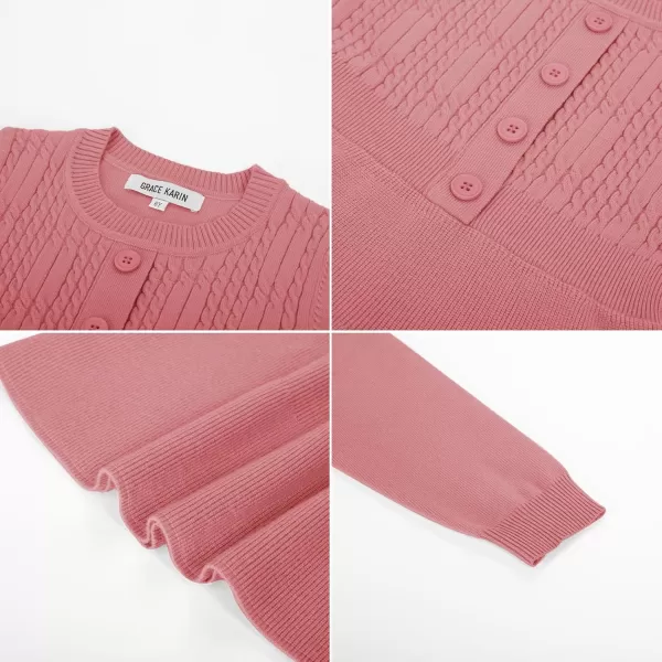 GRACE KARIN Girl Dress Long Sleeve Sweater Ruffle Button Front Knit Casual Fall Winter Dresses for Girls 512Medium Pink