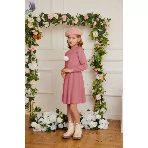 GRACE KARIN Girl Dress Long Sleeve Sweater Ruffle Button Front Knit Casual Fall Winter Dresses for Girls 512Medium Pink