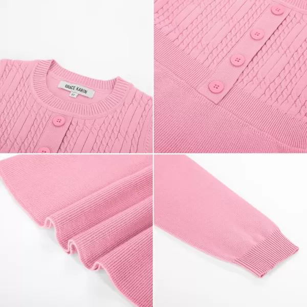 GRACE KARIN Girl Dress Long Sleeve Sweater Ruffle Button Front Knit Casual Fall Winter Dresses for Girls 512Peach Pink