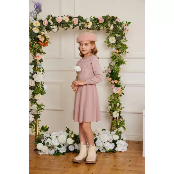 GRACE KARIN Girl Dress Long Sleeve Sweater Ruffle Button Front Knit Casual Fall Winter Dresses for Girls 512Pink