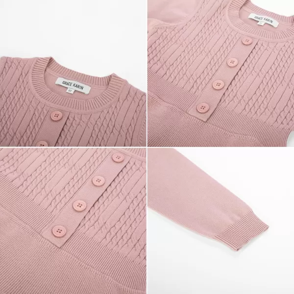 GRACE KARIN Girl Dress Long Sleeve Sweater Ruffle Button Front Knit Casual Fall Winter Dresses for Girls 512Pink