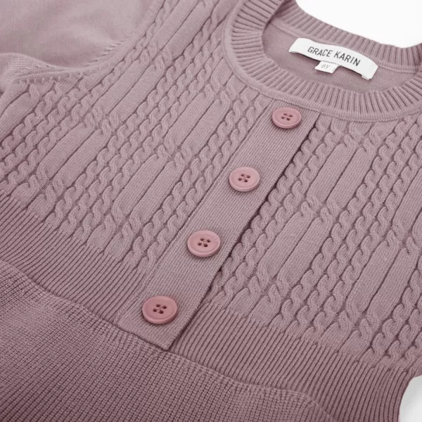 GRACE KARIN Girl Dress Long Sleeve Sweater Ruffle Button Front Knit Casual Fall Winter Dresses for Girls 512Purple