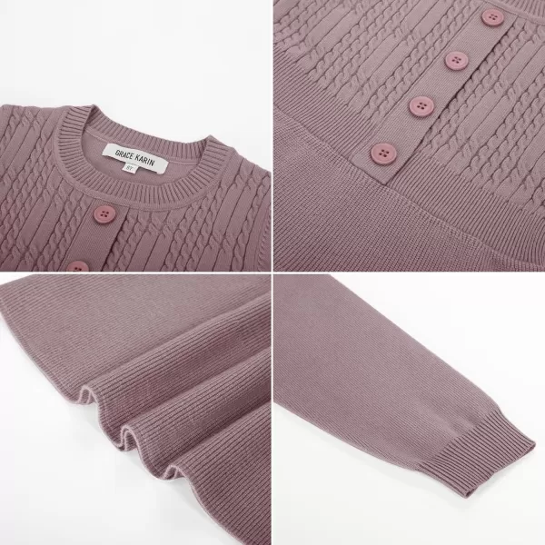 GRACE KARIN Girl Dress Long Sleeve Sweater Ruffle Button Front Knit Casual Fall Winter Dresses for Girls 512Purple
