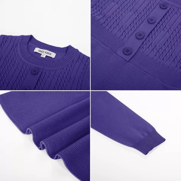 GRACE KARIN Girl Dress Long Sleeve Sweater Ruffle Button Front Knit Casual Fall Winter Dresses for Girls 512Purple Blue