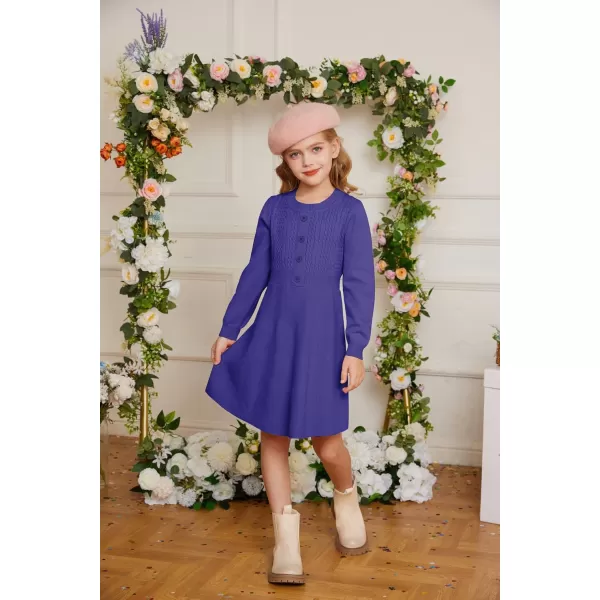 GRACE KARIN Girl Dress Long Sleeve Sweater Ruffle Button Front Knit Casual Fall Winter Dresses for Girls 512Purple Blue