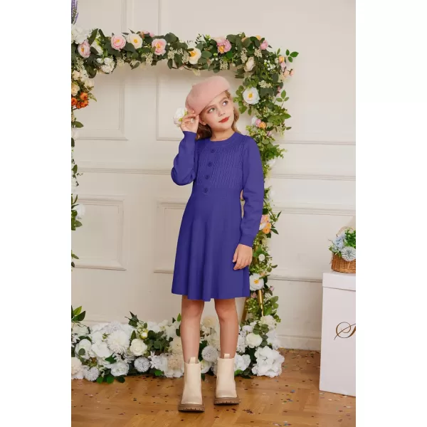 GRACE KARIN Girl Dress Long Sleeve Sweater Ruffle Button Front Knit Casual Fall Winter Dresses for Girls 512Purple Blue