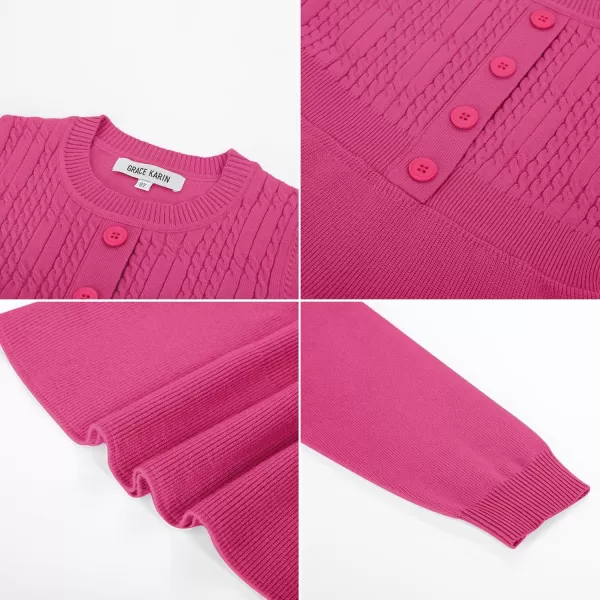 GRACE KARIN Girl Dress Long Sleeve Sweater Ruffle Button Front Knit Casual Fall Winter Dresses for Girls 512Rose Red