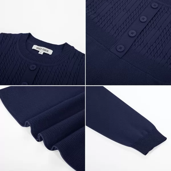 GRACE KARIN Girl Dress Long Sleeve Sweater Ruffle Button Front Knit Casual Fall Winter Dresses for Girls 512Royal Blue
