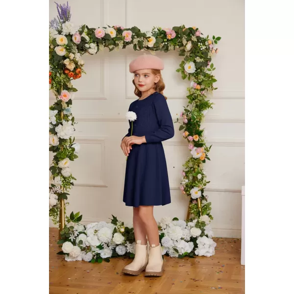 GRACE KARIN Girl Dress Long Sleeve Sweater Ruffle Button Front Knit Casual Fall Winter Dresses for Girls 512Royal Blue