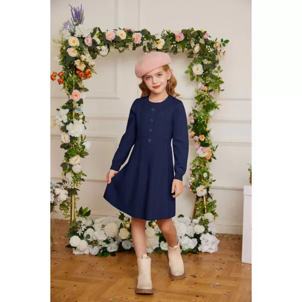 GRACE KARIN Girl Dress Long Sleeve Sweater Ruffle Button Front Knit Casual Fall Winter Dresses for Girls 512Royal Blue