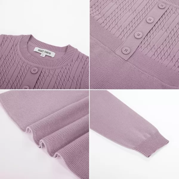 GRACE KARIN Girl Dress Long Sleeve Sweater Ruffle Button Front Knit Casual Fall Winter Dresses for Girls 512Unique Ppurple
