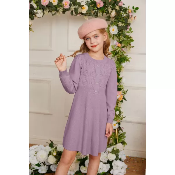 GRACE KARIN Girl Dress Long Sleeve Sweater Ruffle Button Front Knit Casual Fall Winter Dresses for Girls 512Unique Ppurple
