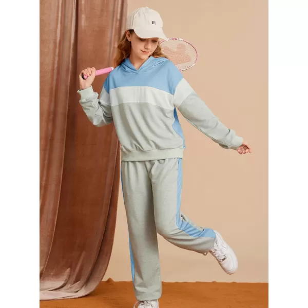 GRACE KARIN Girls 2 Piece Outfits Girls Drop Shoulder Hoodies Contrasting Colors Long Sleeve Sweatshirts and Sweatpants 512YBlue