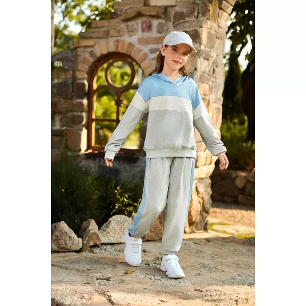 GRACE KARIN Girls 2 Piece Outfits Girls Drop Shoulder Hoodies Contrasting Colors Long Sleeve Sweatshirts and Sweatpants 512YBlue