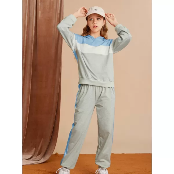 GRACE KARIN Girls 2 Piece Outfits Girls Drop Shoulder Hoodies Contrasting Colors Long Sleeve Sweatshirts and Sweatpants 512YBlue