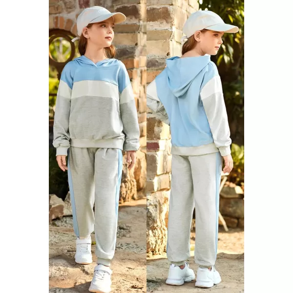 GRACE KARIN Girls 2 Piece Outfits Girls Drop Shoulder Hoodies Contrasting Colors Long Sleeve Sweatshirts and Sweatpants 512YBlue