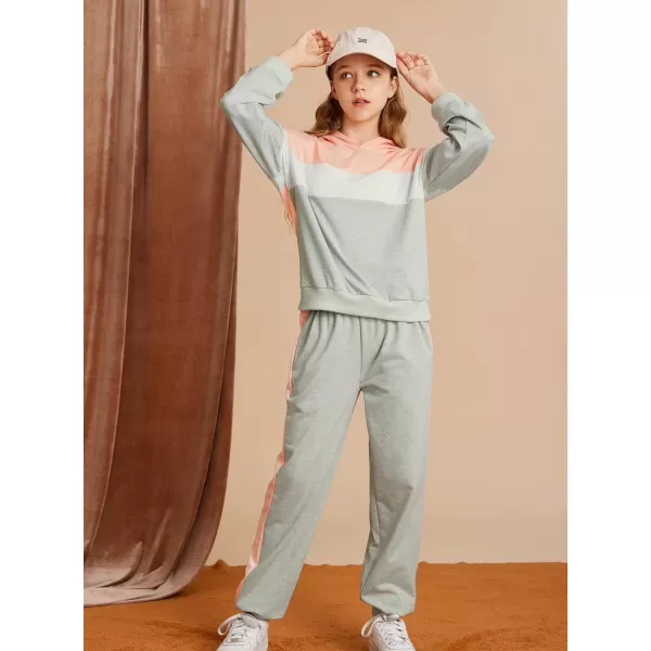 GRACE KARIN Girls 2 Piece Outfits Girls Drop Shoulder Hoodies Contrasting Colors Long Sleeve Sweatshirts and Sweatpants 512YPink