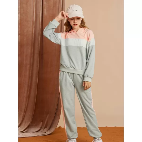 GRACE KARIN Girls 2 Piece Outfits Girls Drop Shoulder Hoodies Contrasting Colors Long Sleeve Sweatshirts and Sweatpants 512YPink