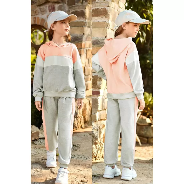 GRACE KARIN Girls 2 Piece Outfits Girls Drop Shoulder Hoodies Contrasting Colors Long Sleeve Sweatshirts and Sweatpants 512YPink