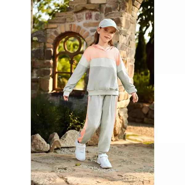 GRACE KARIN Girls 2 Piece Outfits Girls Drop Shoulder Hoodies Contrasting Colors Long Sleeve Sweatshirts and Sweatpants 512YPink