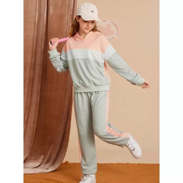 GRACE KARIN Girls 2 Piece Outfits Girls Drop Shoulder Hoodies Contrasting Colors Long Sleeve Sweatshirts and Sweatpants 512YPink