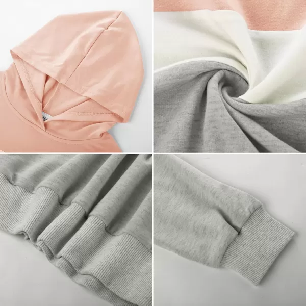 GRACE KARIN Girls 2 Piece Outfits Girls Drop Shoulder Hoodies Contrasting Colors Long Sleeve Sweatshirts and Sweatpants 512YPink