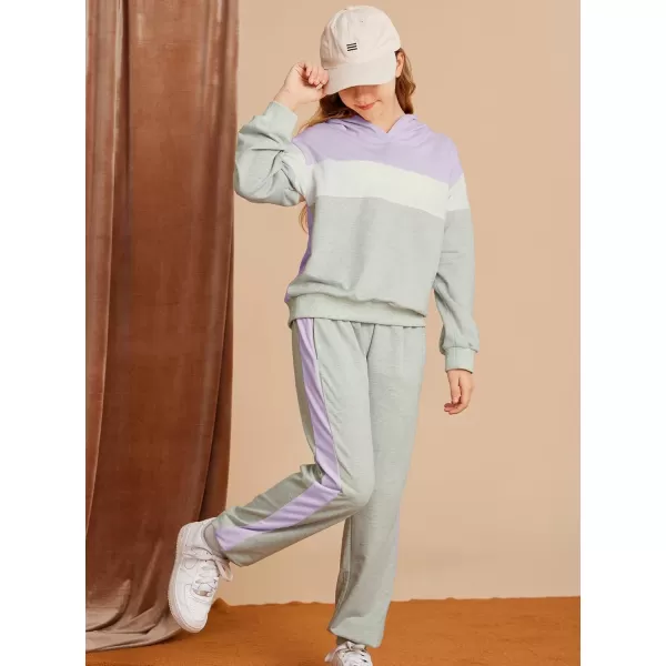 GRACE KARIN Girls 2 Piece Outfits Girls Drop Shoulder Hoodies Contrasting Colors Long Sleeve Sweatshirts and Sweatpants 512YPurple