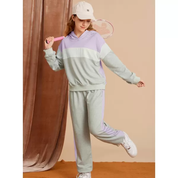 GRACE KARIN Girls 2 Piece Outfits Girls Drop Shoulder Hoodies Contrasting Colors Long Sleeve Sweatshirts and Sweatpants 512YPurple