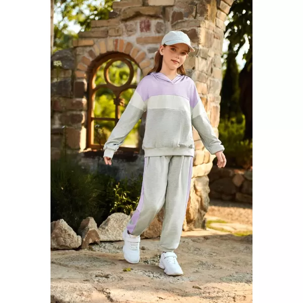 GRACE KARIN Girls 2 Piece Outfits Girls Drop Shoulder Hoodies Contrasting Colors Long Sleeve Sweatshirts and Sweatpants 512YPurple