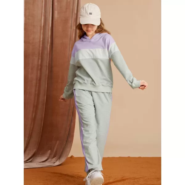 GRACE KARIN Girls 2 Piece Outfits Girls Drop Shoulder Hoodies Contrasting Colors Long Sleeve Sweatshirts and Sweatpants 512YPurple