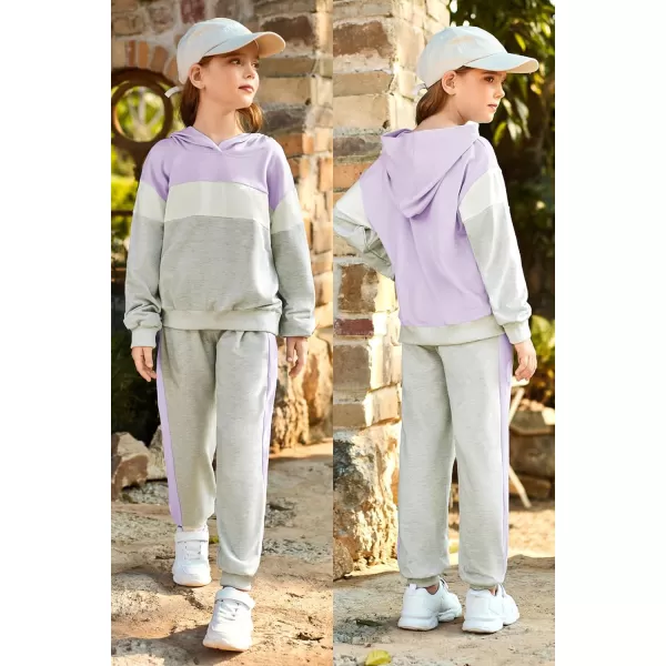 GRACE KARIN Girls 2 Piece Outfits Girls Drop Shoulder Hoodies Contrasting Colors Long Sleeve Sweatshirts and Sweatpants 512YPurple
